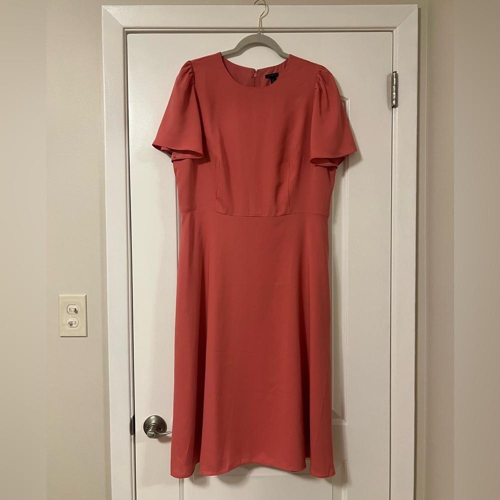 Ann Taylor Elegant Coral Short-Sleeve Midi Dress